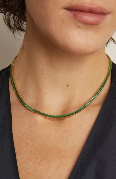 Aurate New York Lab Grown Green Emerald Baguette Tennis Necklace In Yellow