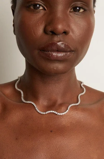 Aurate New York Lab Grown White Sapphire Wave Tennis Necklace In Metallic