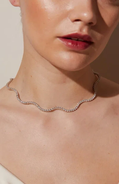 Aurate New York Lab Grown White Sapphire Wave Tennis Necklace In Metallic