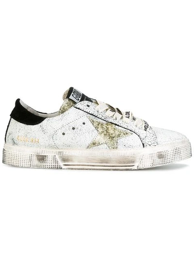 Golden Goose May Star Low-top Sneaker, White Crackled/gold