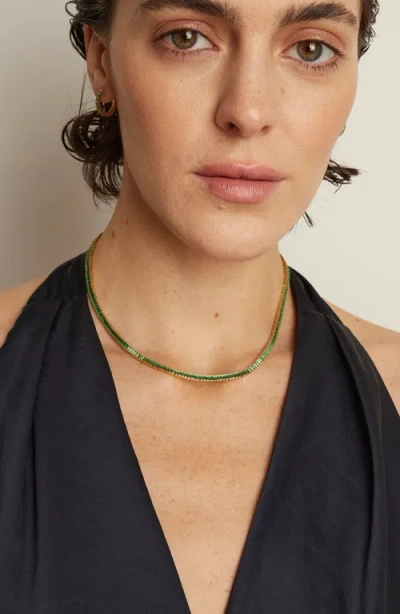 Aurate New York Lab Grown Green Emerald Baguette Tennis Necklace In Yellow