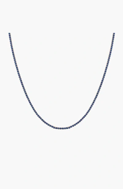 Aurate New York Lab Grown Blue Sapphire Tennis Necklace In Black
