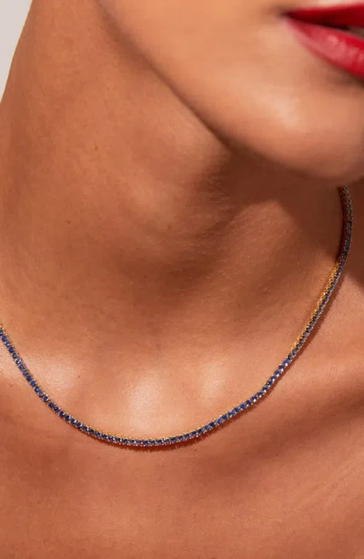 Aurate New York Lab Grown Blue Sapphire Tennis Necklace In Black