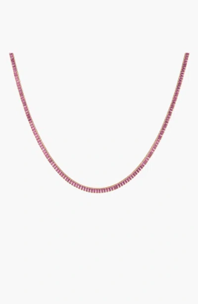 Aurate New York Lab Grown Pink Sapphire Baguette Tennis Necklace In Yellow