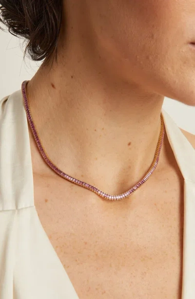 Aurate New York Lab Grown Pink Sapphire Baguette Tennis Necklace In Yellow
