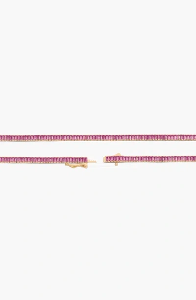 Aurate New York Lab Grown Pink Sapphire Baguette Tennis Necklace In Yellow