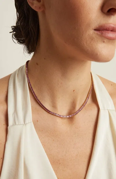 Aurate New York Lab Grown Pink Sapphire Baguette Tennis Necklace In Yellow