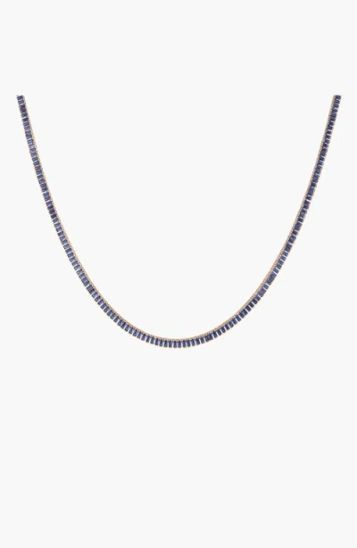 Aurate New York Lab Grown Blue Sapphire Baguette Tennis Necklace In Yellow