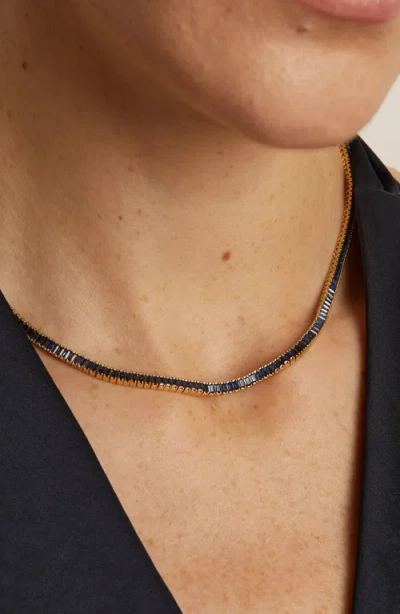 Aurate New York Lab Grown Blue Sapphire Baguette Tennis Necklace In Yellow