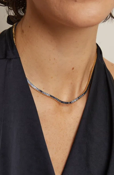 Aurate New York Lab Grown Blue Sapphire Baguette Tennis Necklace In Yellow