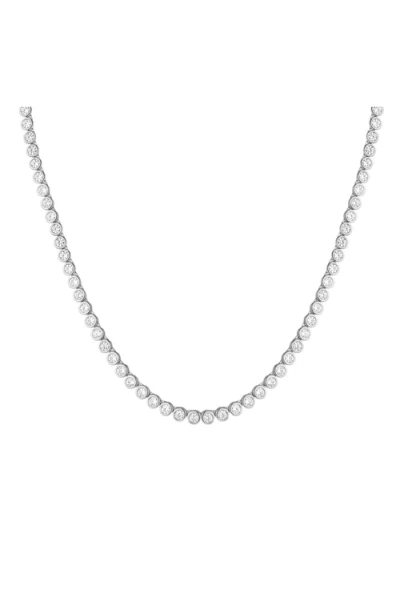 Aurate New York Lab Grown White Sapphire Bezel Tennis Necklace In Silver