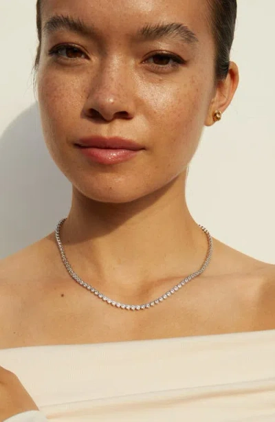Aurate New York Lab Grown White Sapphire Bezel Tennis Necklace In Silver