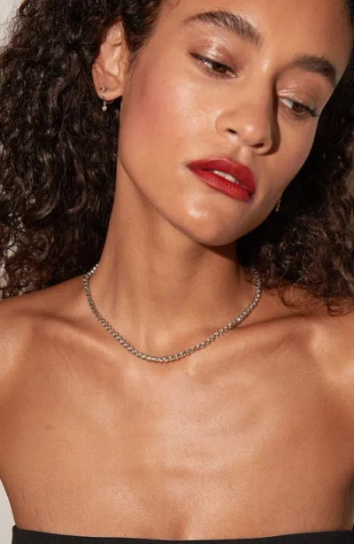 Aurate New York Lab Grown White Sapphire Bezel Tennis Necklace In Silver