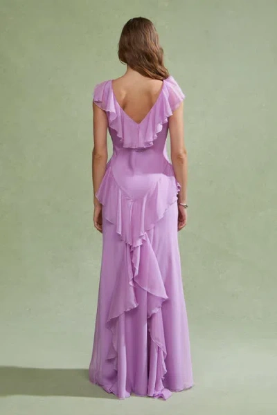 Amur Estella Bias Ruffled Gown In Pink