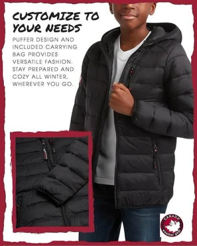 Canada Weather Gear Boys' Lightweight Packable Puffer Jacket In Black