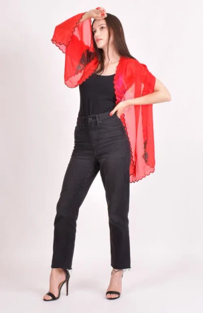 Raas Hyatt Hand Tie Dye Cutwork Scarf In Red