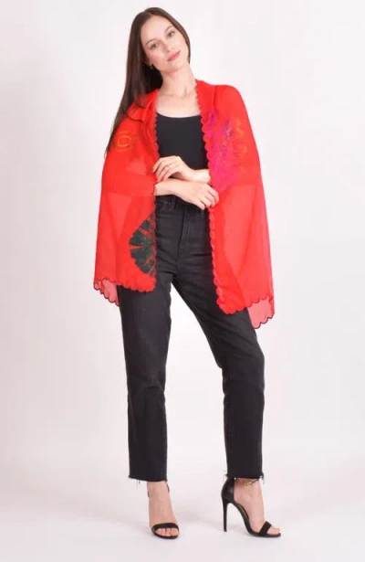 Raas Hyatt Hand Tie Dye Cutwork Scarf In Red