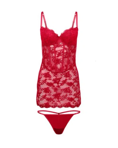 Adore Me Brielle Babydoll & G-string Set Lingerie In Red