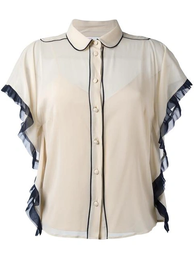 Red Valentino Ruffle Sleeve Blouse In Soy/black