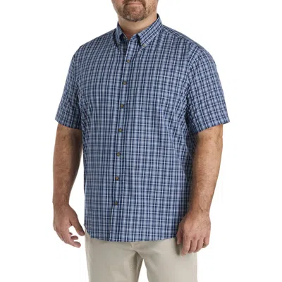 Harbor Bay By Dxl Big & Tall Ez-care Medium Plaid Sprt Shirt In Blue