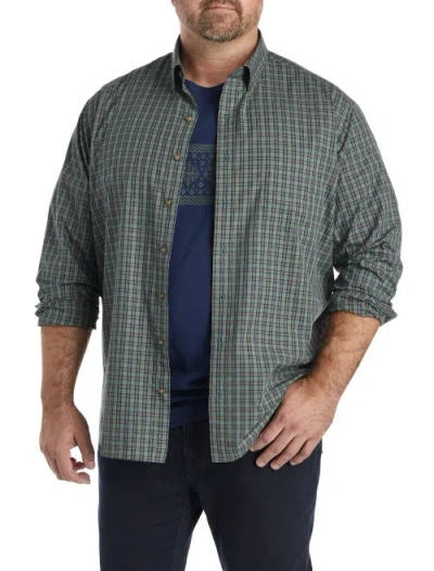 Harbor Bay By Dxl Big & Tall Easy-care Sm Plaid Sport Shirt In Green