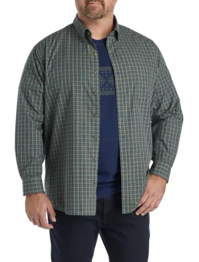 Harbor Bay By Dxl Big & Tall Easy-care Sm Plaid Sport Shirt In Green