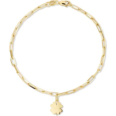 Devata Clover Heart Charm With Paperclip Chain Bracelet In Gold