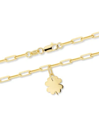 Devata Clover Heart Charm With Paperclip Chain Bracelet In Gold