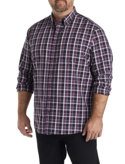 Harbor Bay By Dxl Big & Tall Easy-care Med Plaid Sport Shirt In Purple