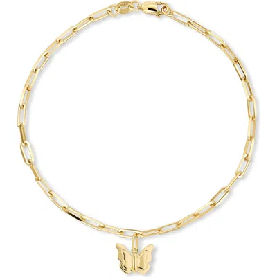 Devata Butterfly Charm With Paperclip Chain Bracelet In Gold
