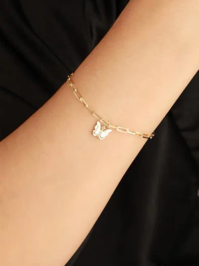 Devata Butterfly Charm With Paperclip Chain Bracelet In Gold
