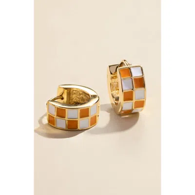Nickel & Suede Checkered Enamel Huggies