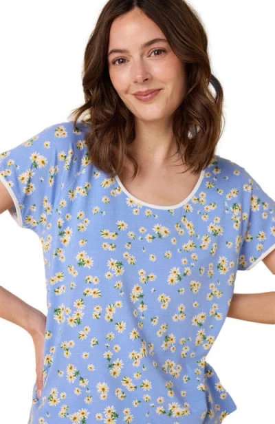 The Cat's Pajamas Pima Knit Short Sleeved Simple Set Floral In Blue