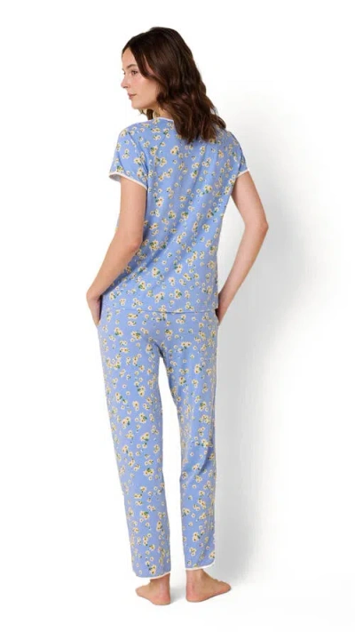 The Cat's Pajamas Pima Knit Short Sleeved Simple Set Floral In Blue