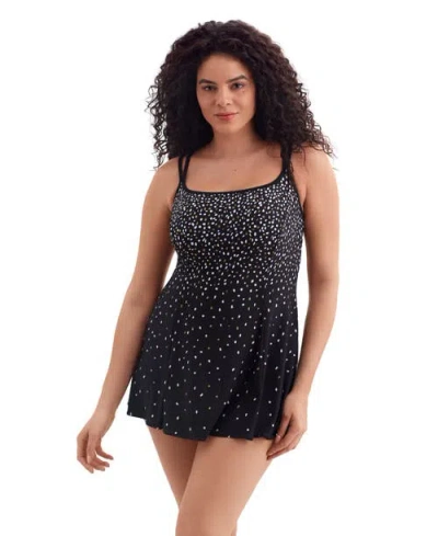 Longitude Princess Seam Long Torso Swim Dress In Black