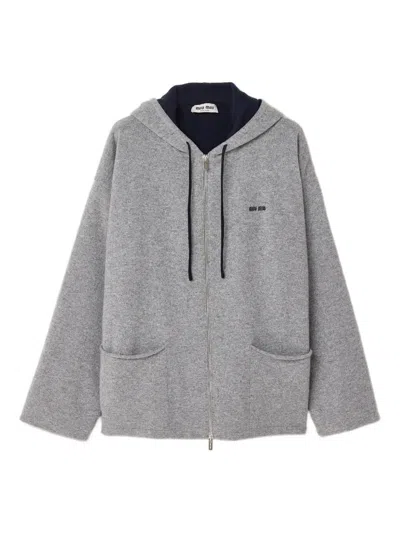 Miu Miu Cashmere Cardigan Hoodie In Gray