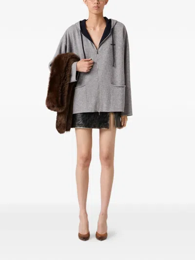 Miu Miu Cashmere Cardigan Hoodie In Gray