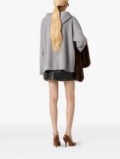 Miu Miu Cashmere Cardigan Hoodie In Gray