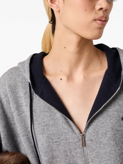 Miu Miu Cashmere Cardigan Hoodie In Gray