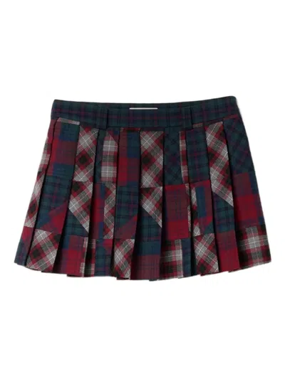 Miu Miu Pleated Plaid Patchwork Mini Skirt In Black