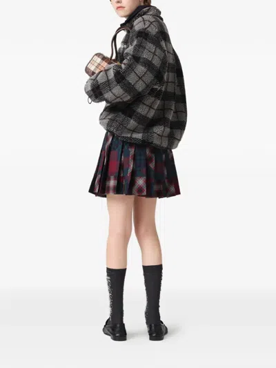 Miu Miu Pleated Plaid Patchwork Mini Skirt In Black