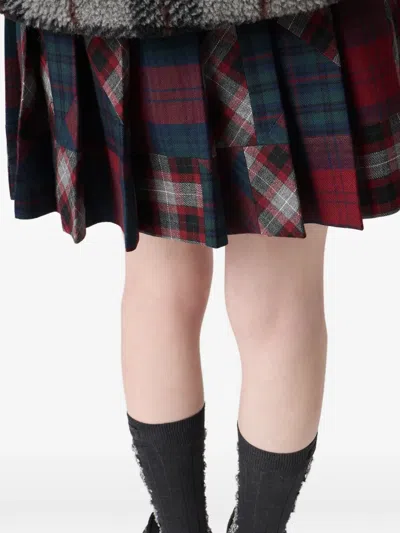 Miu Miu Pleated Plaid Patchwork Mini Skirt In Black