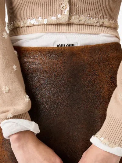 Miu Miu Embroidered-details Crew-neck Cardigan In Neutral