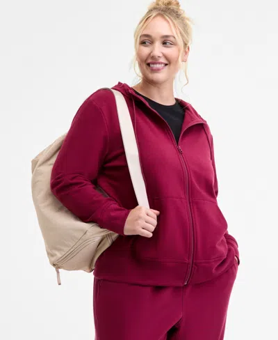 Id Ideology Women's Relaxed Zip-front Long-sleeve Fleece Hoodie, Created For Macy's In Pink