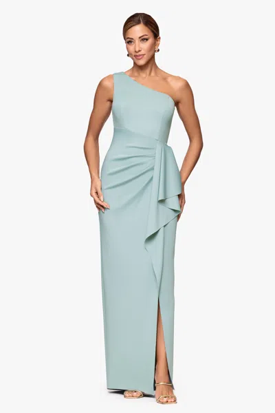 Xscape Evenings "klaudia" Scuba Crepe One Shoulder Floor Length Dress In Green