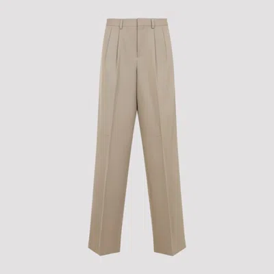 Celine Beige Pleated Cotton And Wool Pants In Neutral