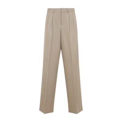 Celine Beige Pleated Cotton And Wool Pants In Neutral