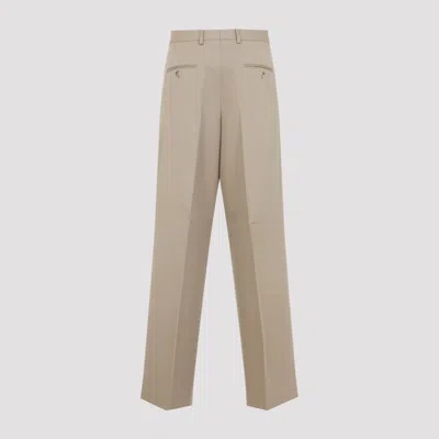 Celine Beige Pleated Cotton And Wool Pants In Neutral