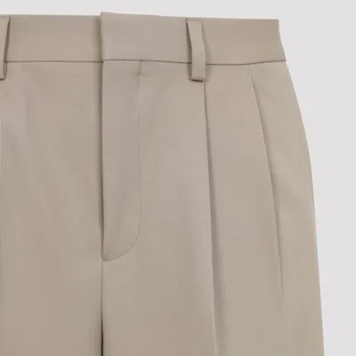 Celine Beige Pleated Cotton And Wool Pants In Neutral