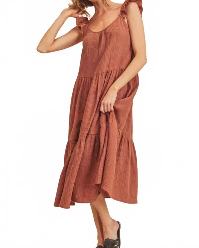 Aemi + Co Day Lily Flutter Sleeve Midi Dress In Terracotta In Brown
